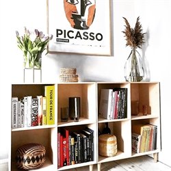 Stor KVADRAT reol med 4 rum - ubehandlet birk